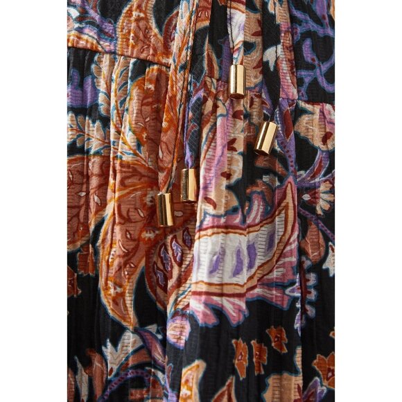MINKPINK Celestia Floral Paisley Plisse Pleated Boho Peasant Midi Dress, Size S - Picture 3 of 15
